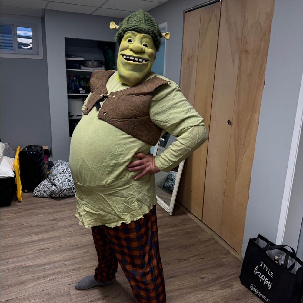 Mens Shrek Costume with Brown Vest and Green Shirt